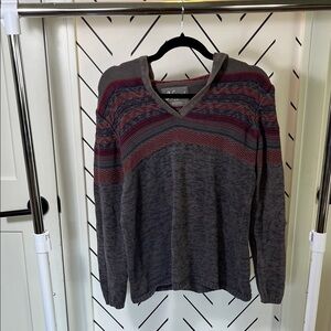 Natural Reflections Gray and Red V-Neck Sweater
